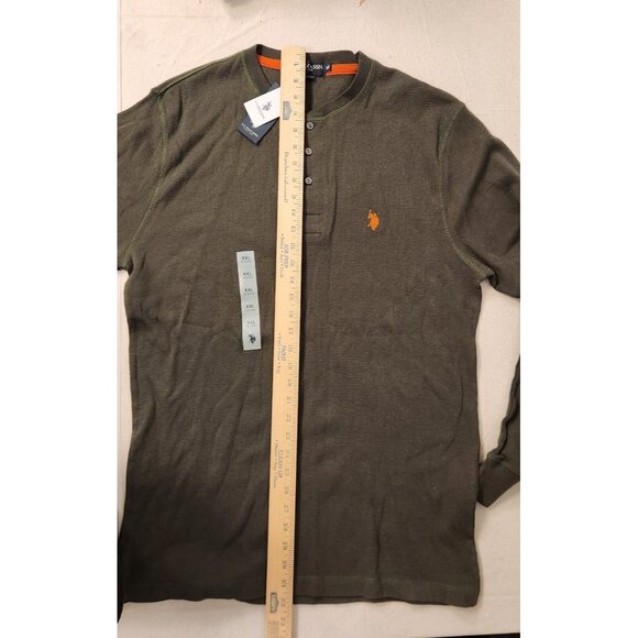 US Polo Association Thermal Top 1/4 Button Long Sleeve Mens XXL Dark Olive NEW - Picture 13 of 14